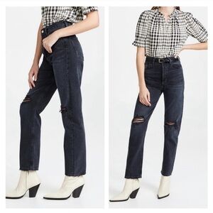 AGOLDE Aritzia 90s Pinch Waist Jeans Straight Leg Distressed Howl Black 34